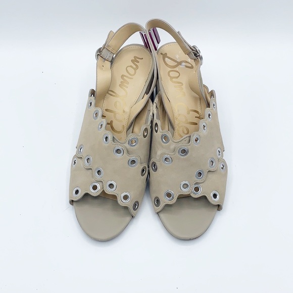 Sam Edelman Sandal Women 10 Beige Suede Seana Grommet Criss Cross Slingback Shoe - Picture 2 of 10